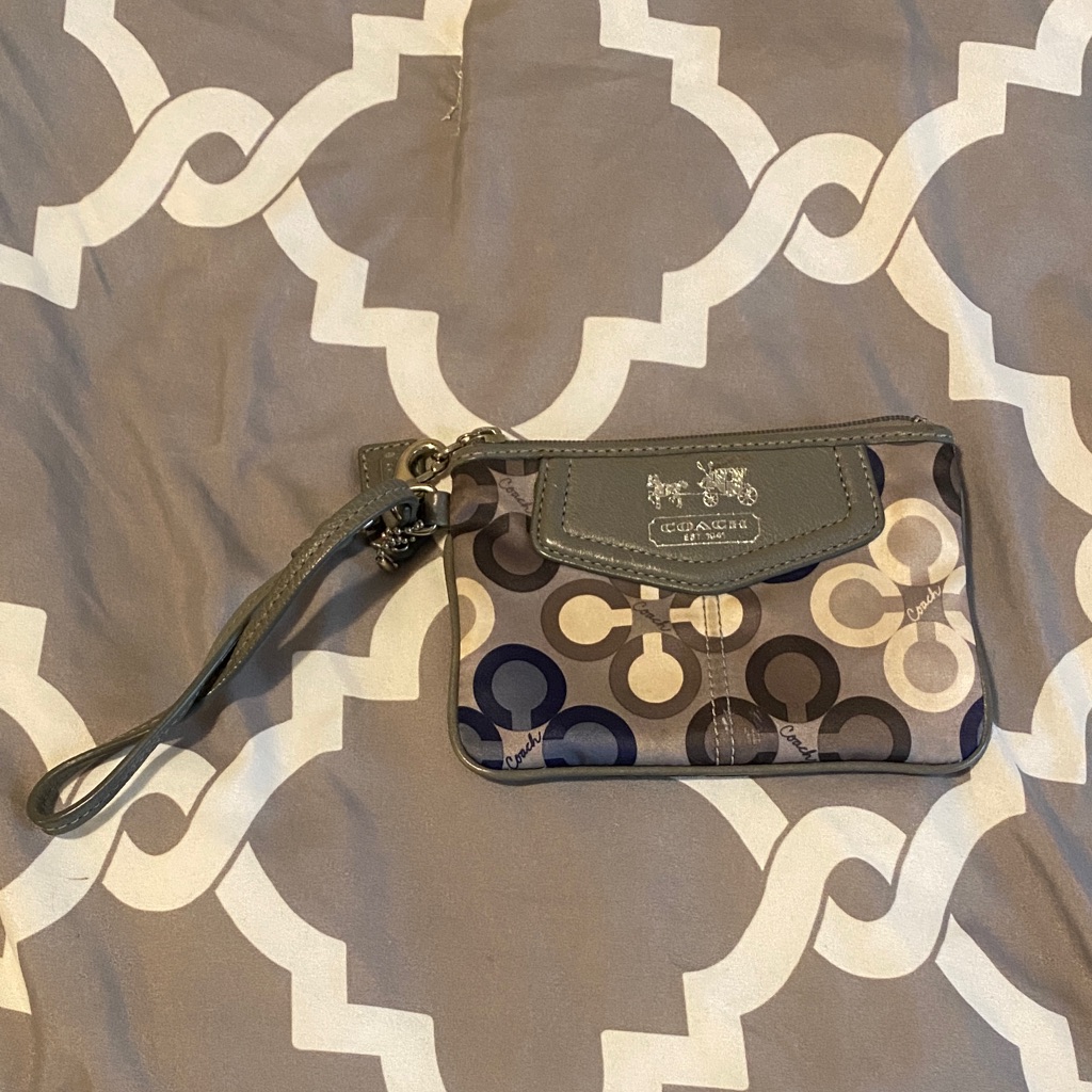Coach Gray And Black Patterned Wristlet